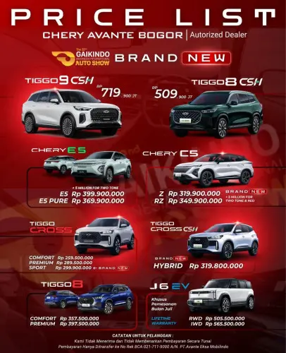 Pricelist Harga Chery jakartabarat 2025